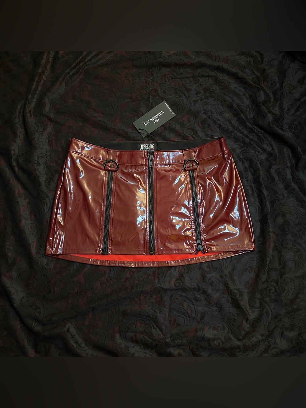 Lip Service Burgundy Vinyl Zipper Micro Mini Skirt - XL